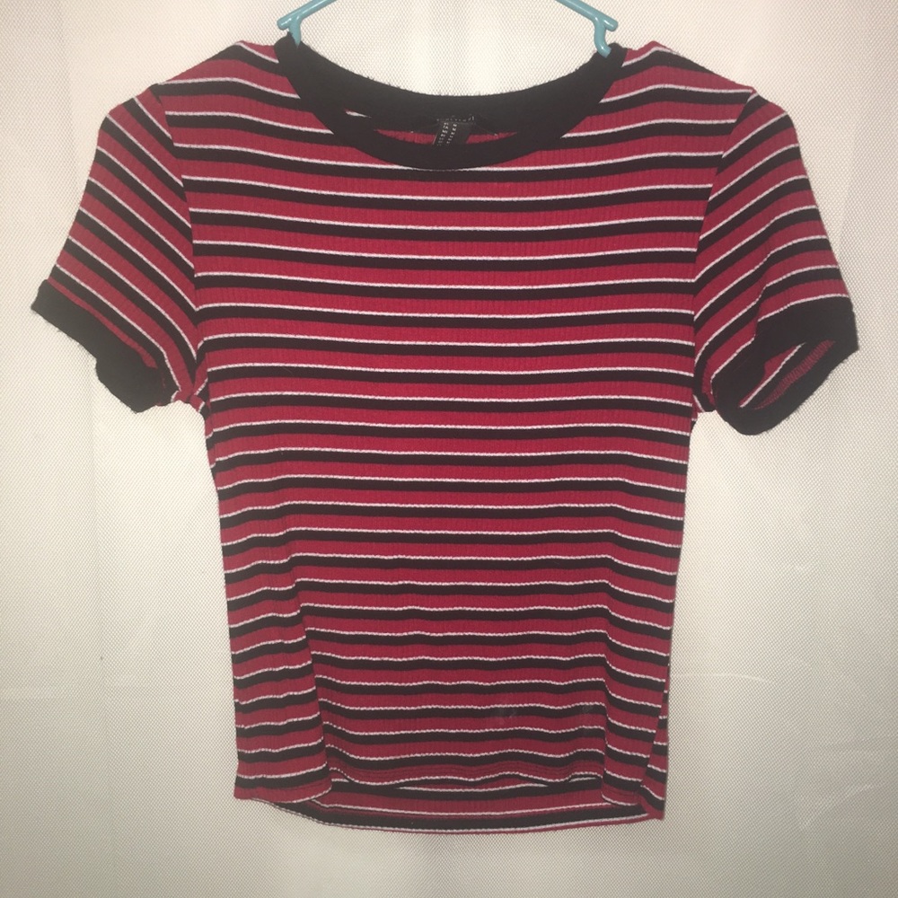 Red and black striped ringer tee
